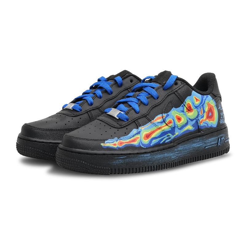 [Custom Men's thermal imaging]  Air Force 1 Skateboarding Shoes Unisex Low-top Black/Blue