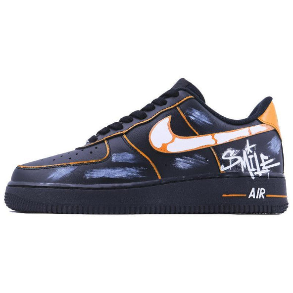 [Custom Orange radio wave]  Air Force 1 Skateboard Shoes Unisex Low-Top Black Orange