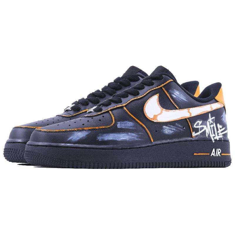 [Custom Orange radio wave]  Air Force 1 Skateboard Shoes Unisex Low-Top Black Orange