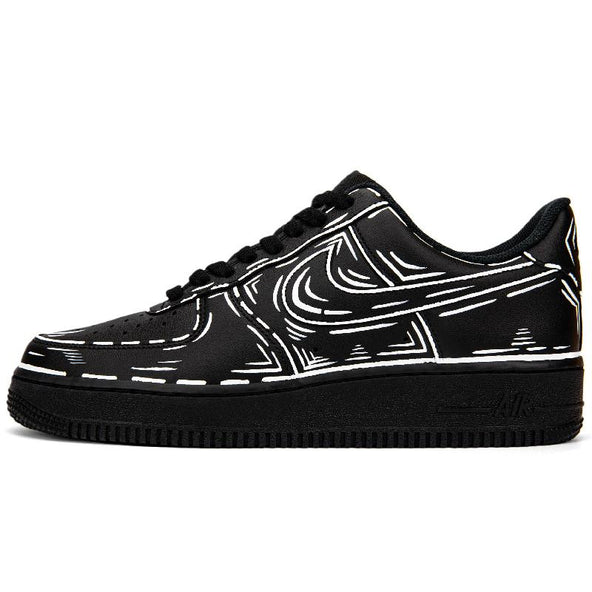 [Custom Black and white in the second dimension]  Air Force 1 Skateboarding Shoes Men Low-top