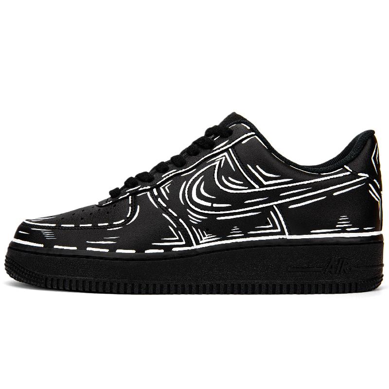[Custom Black and white in the second dimension]  Air Force 1 Skateboarding Shoes Men Low-top