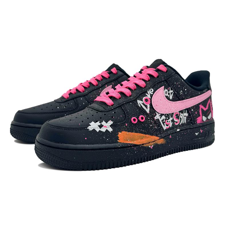 [Custom Pink ink raspberry]  Air Force 1 Skateboarding Shoes Men Low-top Black/pink
