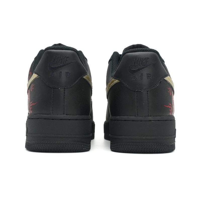 [Custom Red and Golden Cloud Dragon]  Air Force 1 Skateboarding Shoes Men Low-top Black
