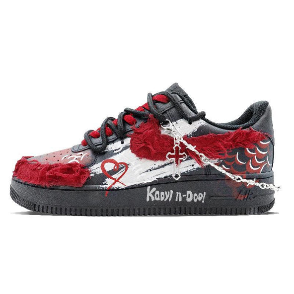 [Custom Black Dragon Limited]  Air Force 1 Skateboarding Shoes Unisex Low-top Black/Red