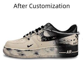[Custom Desert Black Warrior] Nike Air Force 1 Skateboard Shoes Unisex Low-Top Black/Brown