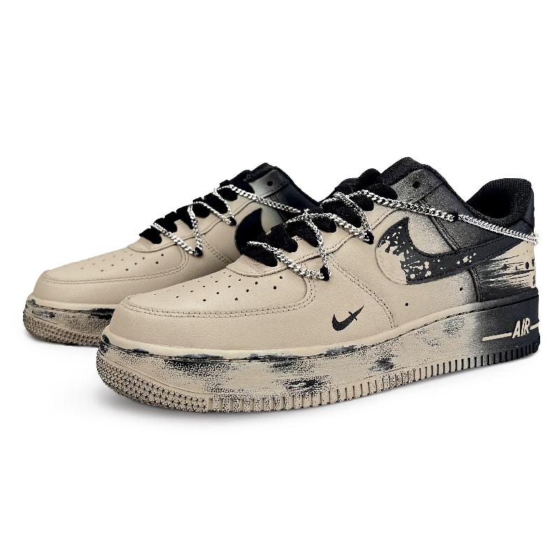 [Custom Desert Black Warrior]  Air Force 1 Skateboard Shoes Unisex Low-Top Black/Brown