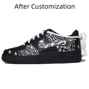 [Custom XR cashew flower QD] Nike Air Force 1 Skateboarding Shoes Men Low-top Black/white