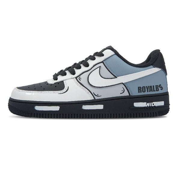 [Custom Oxford 2D]  Air Force 1 Skateboard Shoes Unisex Low-Top Black White Blue
