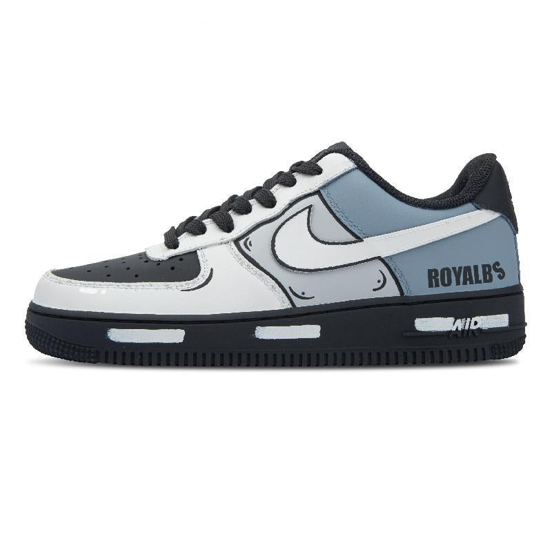[Custom Oxford 2D]  Air Force 1 Skateboard Shoes Unisex Low-Top Black White Blue