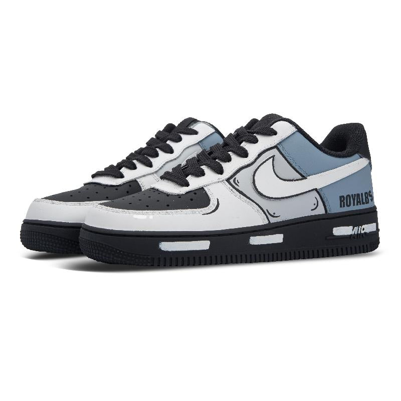 [Custom Oxford 2D]  Air Force 1 Skateboard Shoes Unisex Low-Top Black White Blue