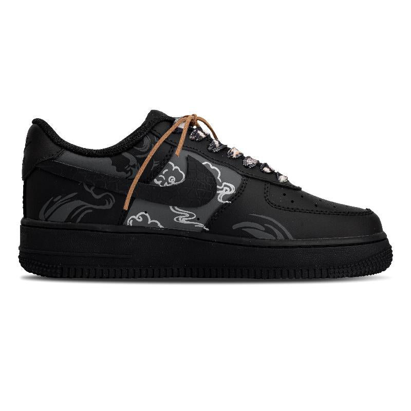 [Custom Golden Snake Auspicious]  Air Force 1 Skateboard Shoes Unisex Low-Top Black Gold