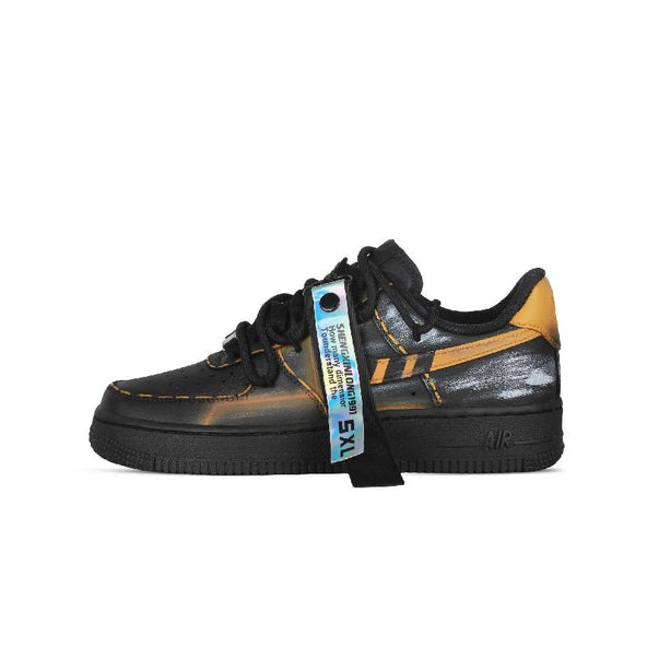 [Custom Men's and women's Alert 2.0]  Air Force 1 Skateboard Shoes Unisex Low-Top Black/Yellow