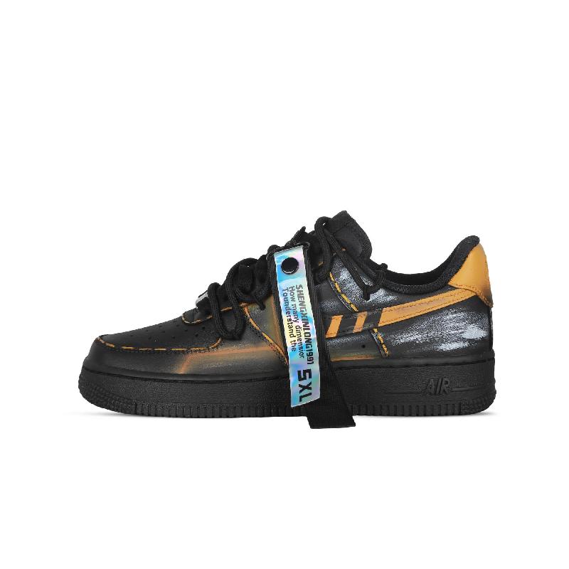 [Custom Men's and women's Alert 2.0]  Air Force 1 Skateboard Shoes Unisex Low-Top Black/Yellow
