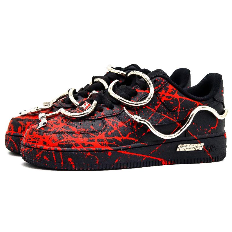 [Custom The male version of the Leaping Snake]  Air Force 1 Skateboarding Shoes Men Low-top Black/Red