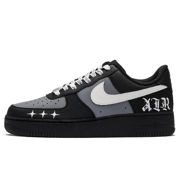 [Custom Black Silver Goth]  Air Force 1 Skateboard Shoes Unisex Low-Top Silver