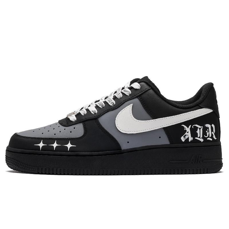 [Custom Black Silver Goth]  Air Force 1 Skateboard Shoes Unisex Low-Top Silver
