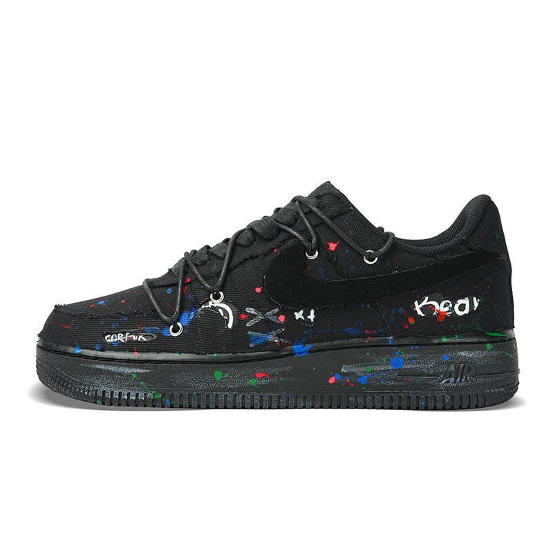[Custom Men's low-top mischievous bear sneakers]  Air Force 1 Skateboard Shoes Unisex Low-Top White