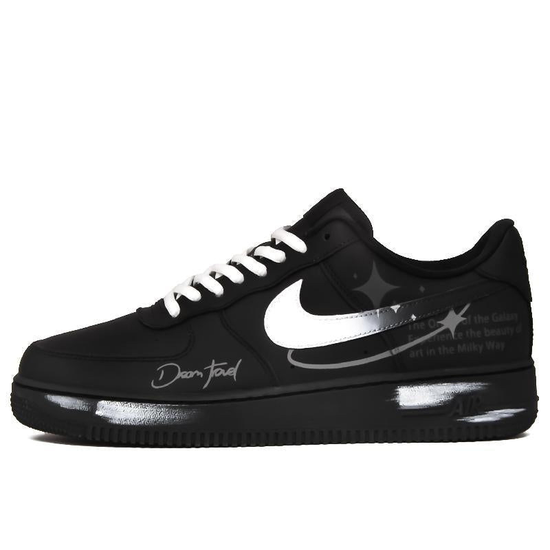 [Custom Silver moonlight]  Air Force 1 Skateboard Shoes Unisex Low-Top Black/White
