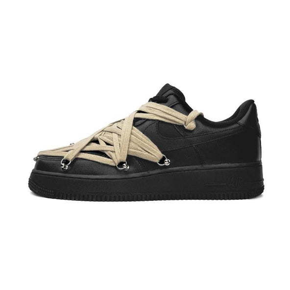 [Custom Black nine-pointed star straps for both men and women]  Air Force 1 Skateboarding Shoes Unisex
