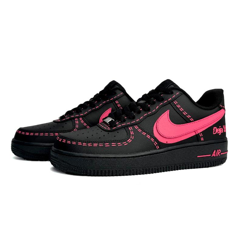 [Custom Men's black pink with rose red stitching]  Air Force 1 Skateboarding Shoes Men