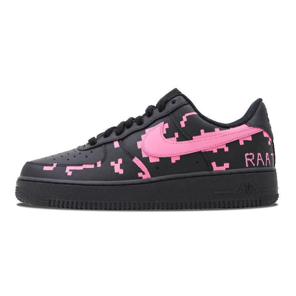 [Custom Black powder pixel]  Air Force 1 Skateboarding Shoes Unisex Low-top Black/pink