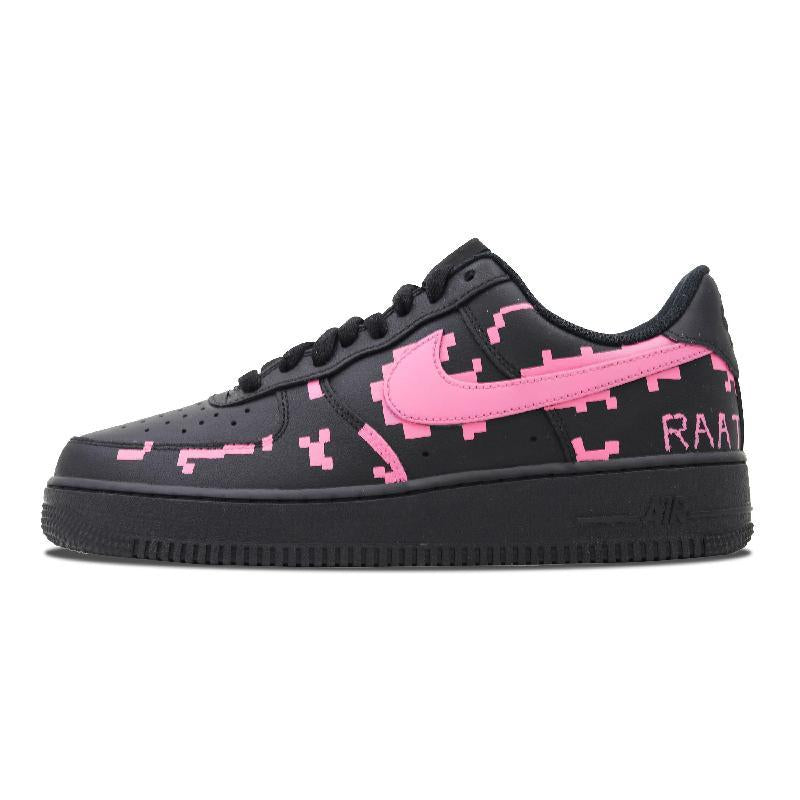[Custom Black powder pixel]  Air Force 1 Skateboarding Shoes Unisex Low-top Black/pink