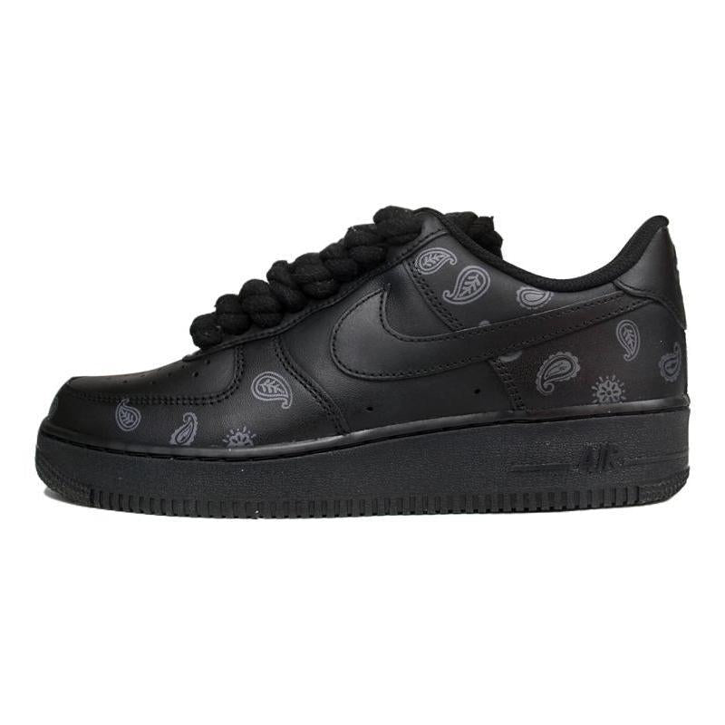 [Custom Black cashew flower for men]  Air Force 1 Skateboarding Shoes Men Low-top Black