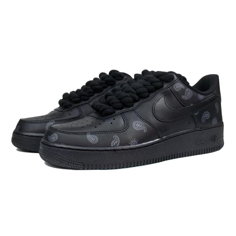 [Custom Black cashew flower for men]  Air Force 1 Skateboarding Shoes Men Low-top Black