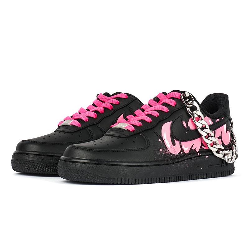 [Custom Men's low-top graffiti sneakers in black pink] Male  Air Force 1 Low Skate shoes