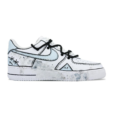 [Custom 7 Men's Planet Denim patches]  Air Force 1 Skateboard Shoes Men Low-Top Black Blue