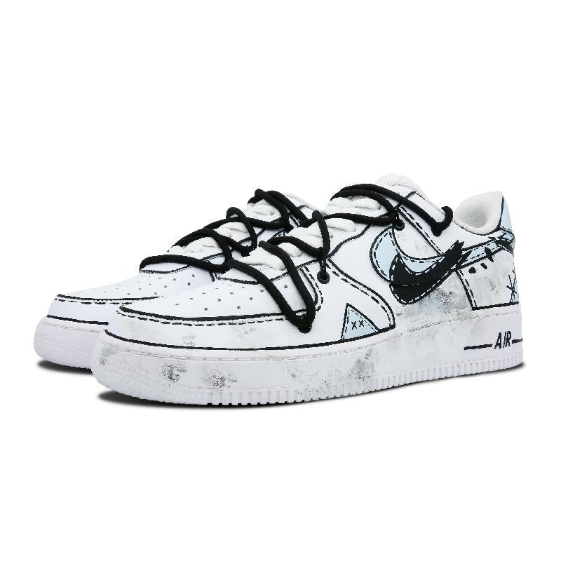 [Custom 7 Men's Planet Denim patches]  Air Force 1 Skateboard Shoes Men Low-Top Black Blue