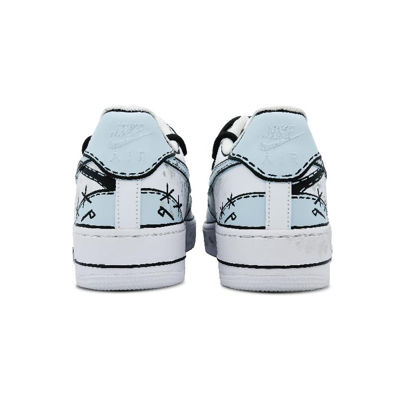 [Custom 7 Men's Planet Denim patches]  Air Force 1 Skateboard Shoes Men Low-Top Black Blue