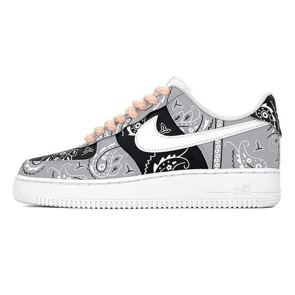 [Custom Four men's spray-painted black, white and gray cashew flower]  Air Force 1 Skateboarding Shoes Men