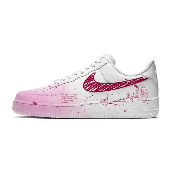 [Custom Roses on the Qixi Festival]  Air Force 1 Skateboarding Shoes Men Low-top White/pink
