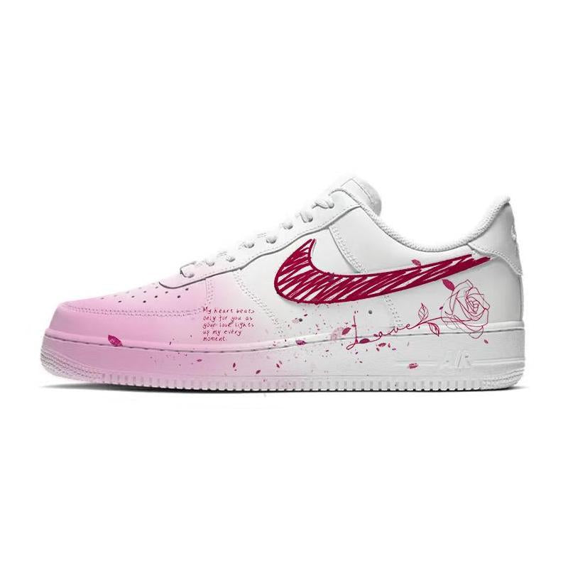[Custom Roses on the Qixi Festival]  Air Force 1 Skateboarding Shoes Men Low-top White/pink