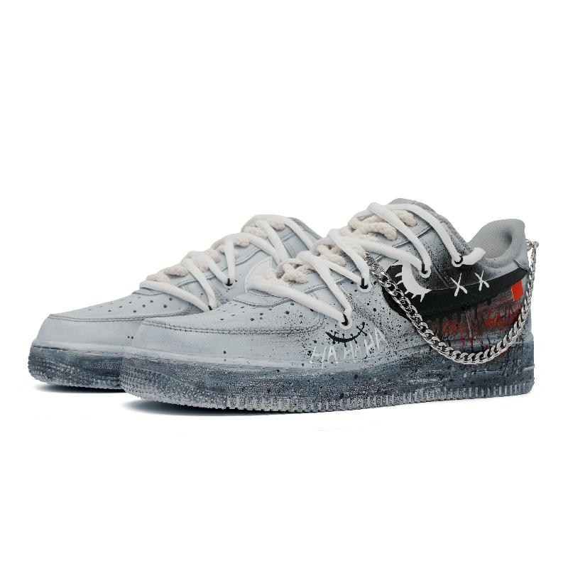 [Custom American graffiti men's style in gray and black]  Air Force 1 Skateboarding Shoes Men