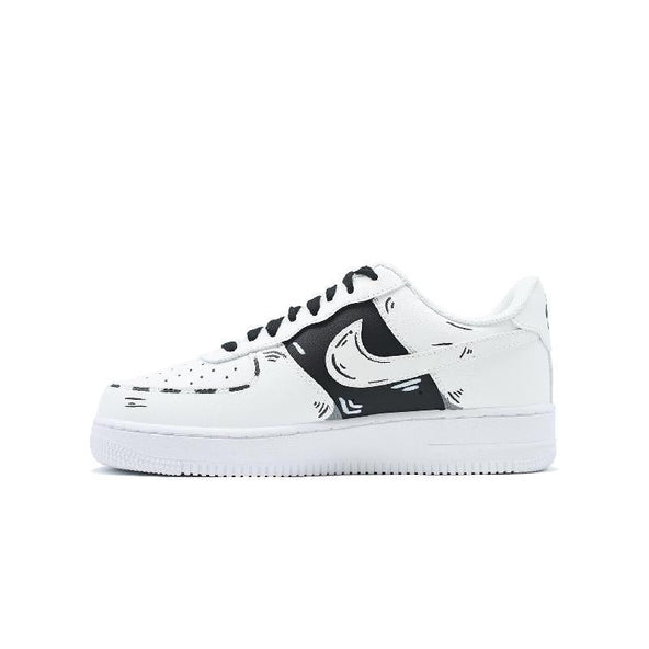 [Custom Comic lines]  Air Force 1 Skateboard Shoes Unisex Low-Top White/Black