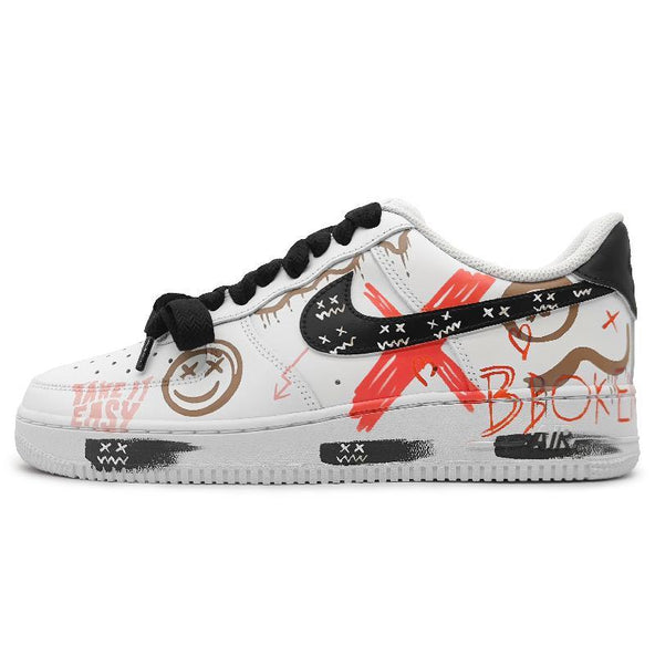 [Custom Men's fluid flamboyant red and brown]  Air Force 1 Skateboarding Shoes Men Low-top Rouge Campeche/Brun