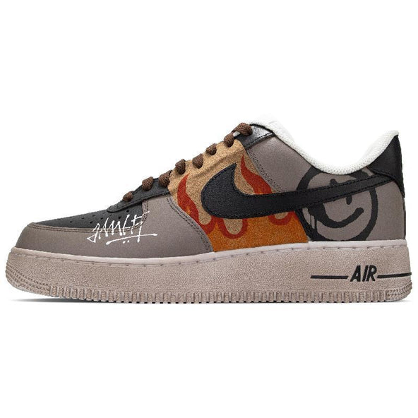 [Custom Flame graffiti]  Air Force 1 Skateboarding Shoes Men Low-top Brown/black