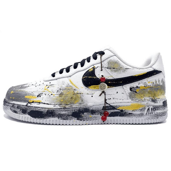 [Custom Black ink flows with gold]  Air Force 1 Skateboard Shoes Unisex Low-Top Ink/Gold