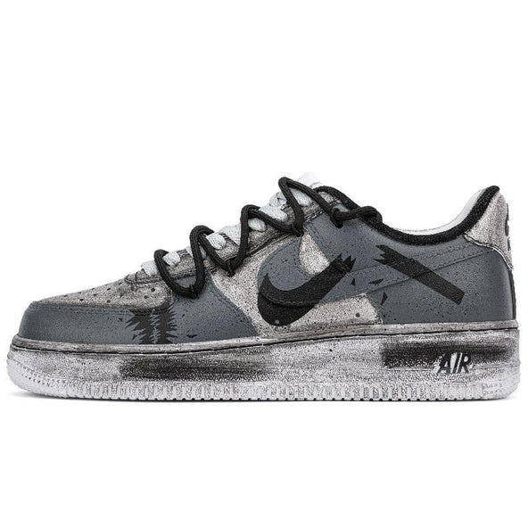 [Custom Shadow breaks]  Air Force 1 Skateboarding Shoes Unisex Low-top Black/grey