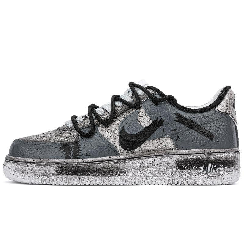 [Custom Shadow breaks]  Air Force 1 Skateboarding Shoes Unisex Low-top Black/grey