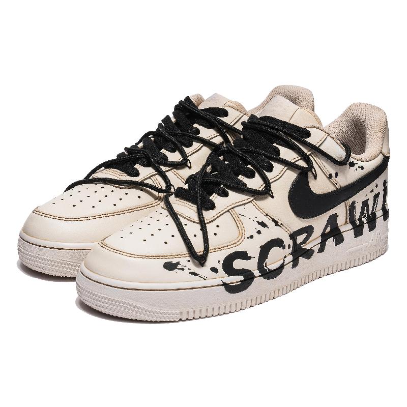 [Custom Men's street graffiti in black and brown]  Air Force 1 Skateboarding Shoes Men Low-top Black/Brown