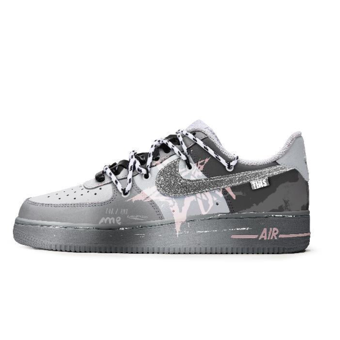 [Custom "Starry Sky Story"]  Air Force 1 Skateboard Shoes Unisex Low-Top Gray/Pink