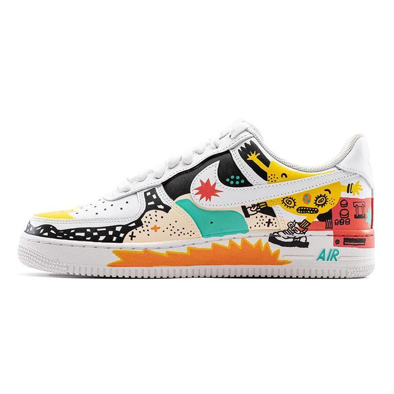 [Custom Graffiti Illustrations]  Air Force 1 Skateboarding Shoes Low-top White/yellow/black/red Unisex