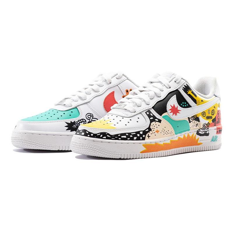 [Custom Graffiti Illustrations]  Air Force 1 Skateboarding Shoes Low-top White/yellow/black/red Unisex
