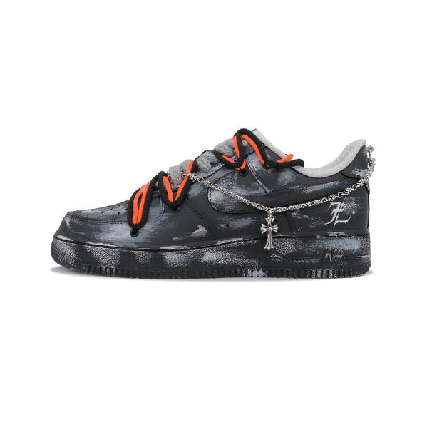 [Custom Dark Nightmare]  Air Force 1 Skateboard Shoes Men Low-Top Black