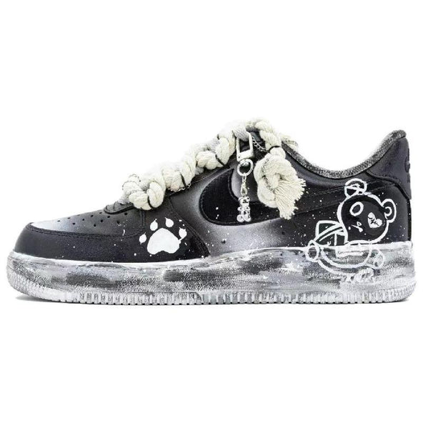[Custom Love and violence destroy bears]  Air Force 1 Skateboard Shoes Men Low-Top Black/White