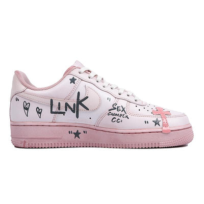 [Custom Men's pink cross]  Air Force 1 Skateboarding Shoes Men Low-top White/powder