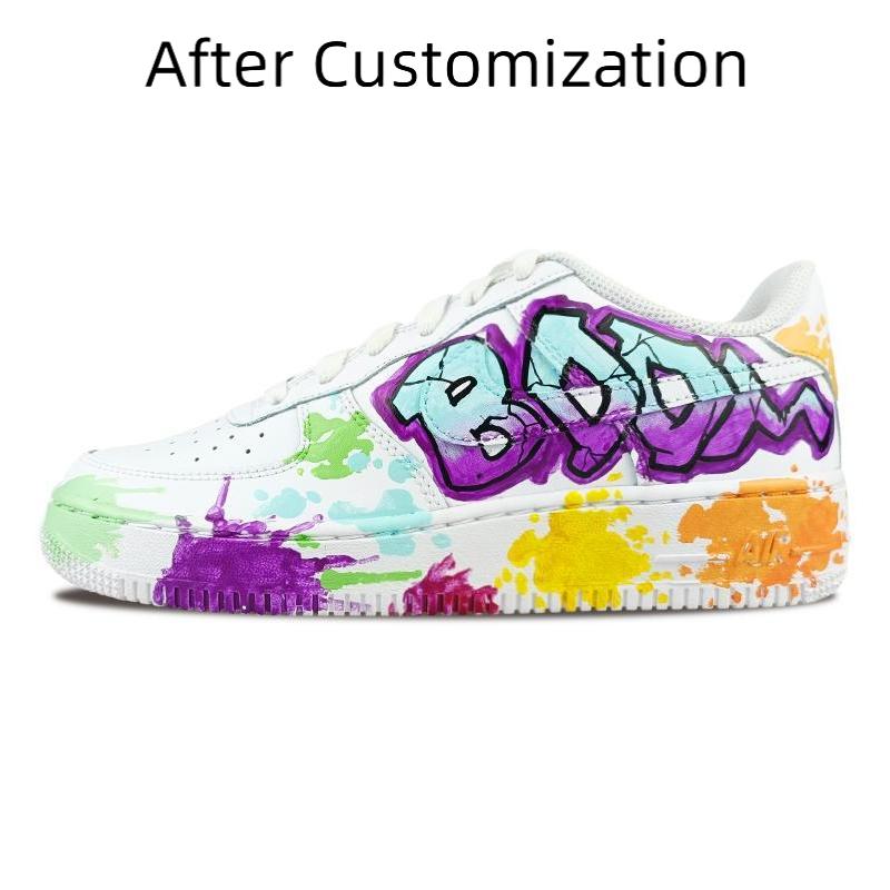 [Custom AF1 Male Ink-wash BOOM] Nike Air Force 1 Skateboarding Shoes Men Low-top Blue/Yellow